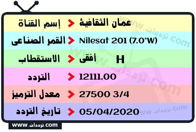 تردد قناة عمان الثقافية على القمر نايل سات 201 7 غرب 2024